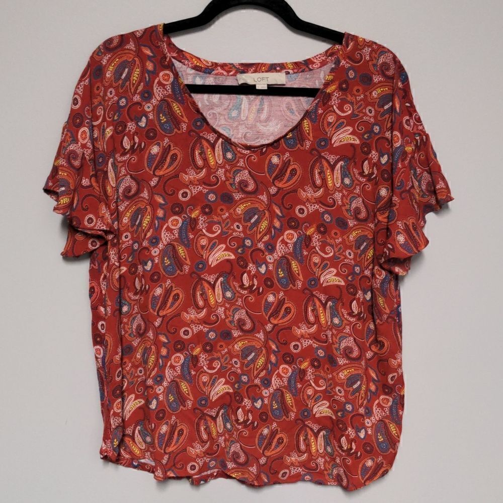 Loft Paisley Print Drop Shoulder Flutter Sleeve